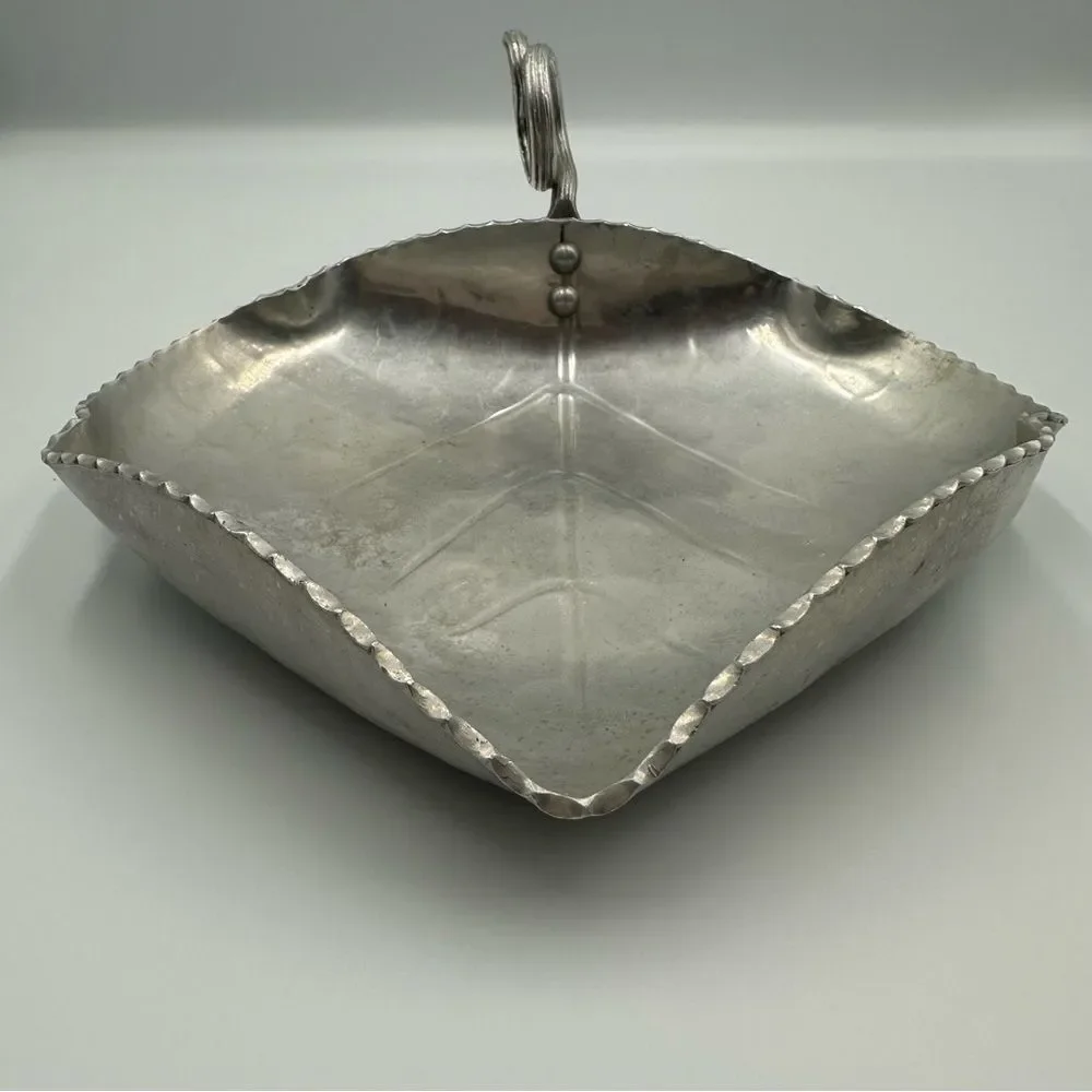 Vintage Buenilum Aluminum Leaf Dish with Handle Handwrought Mid-Century Modern